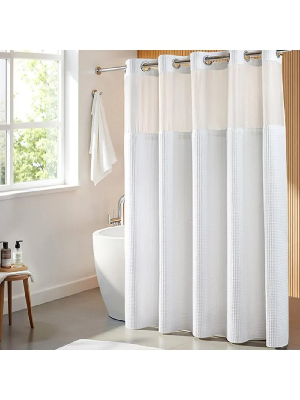 Elegant White Cotton Blend Shower Curtain Set with Liner, 71x74 - Bathroom Decor